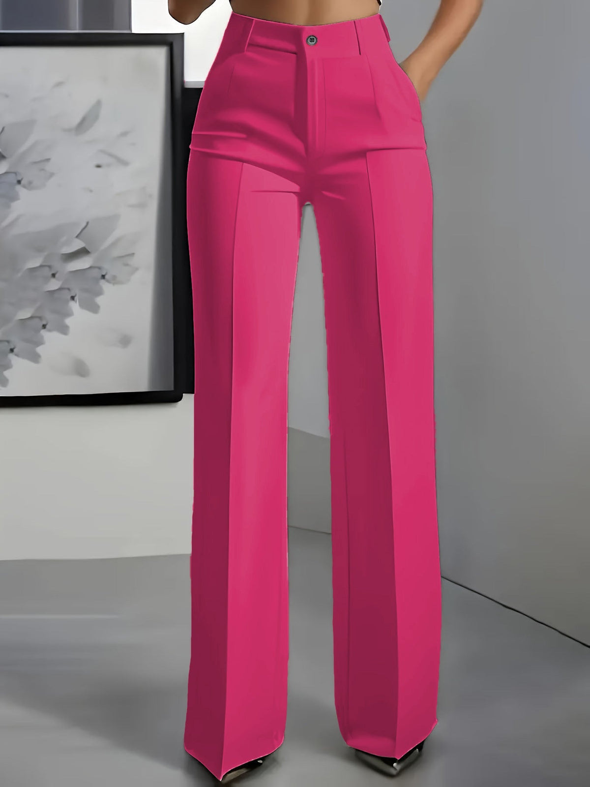High Waisted Pleated Straight Leg Trousers – Pink