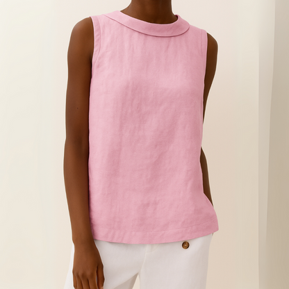 Pleated Collar Sleeveless Top – Pink