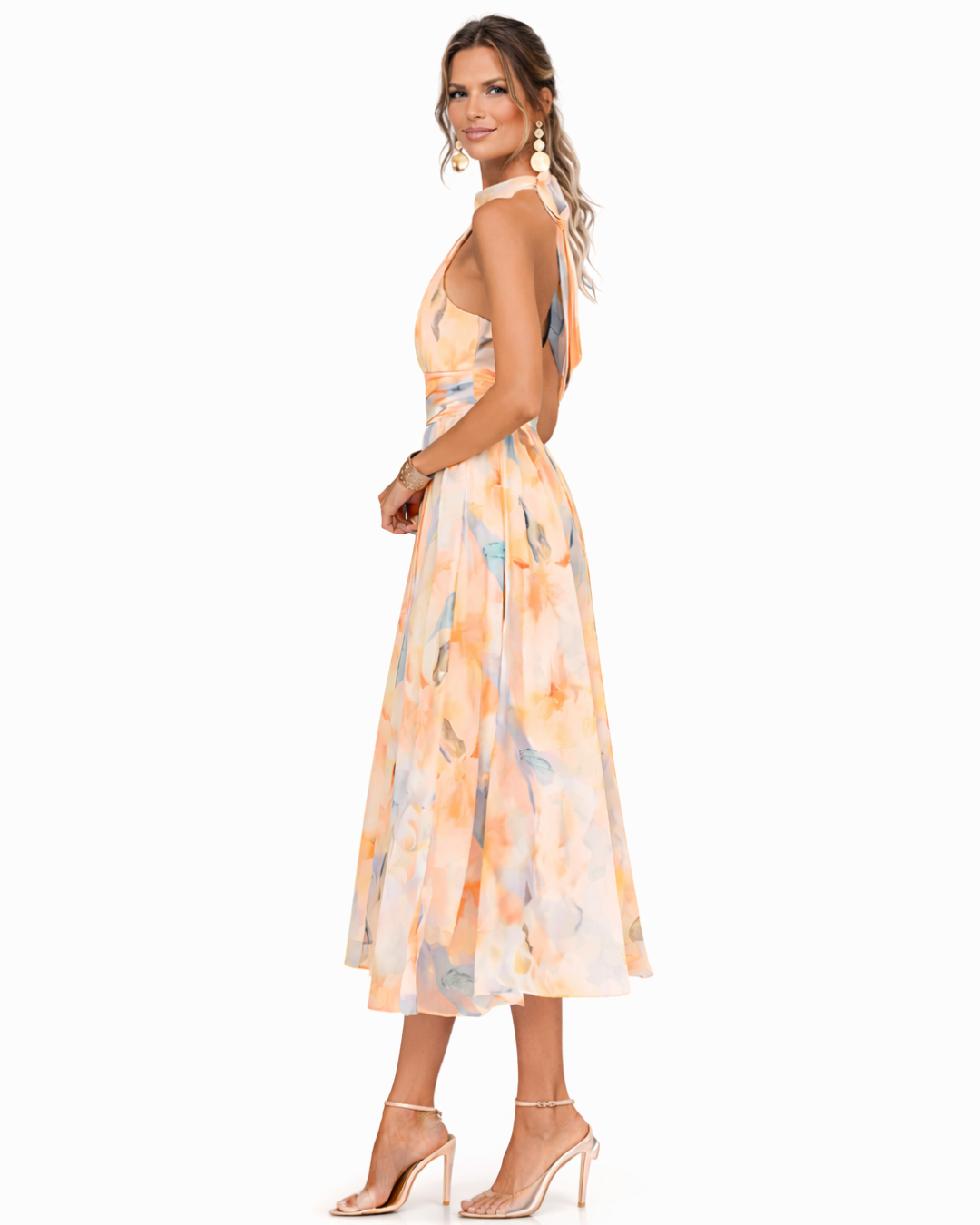 Watercolour Print Halter Neck Maxi Dress – view 3