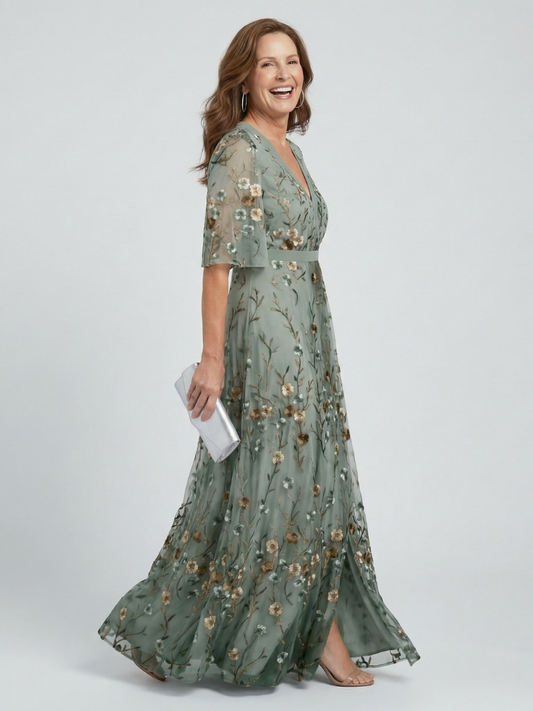 Sage Floral Halter Maxi Dress – view 2