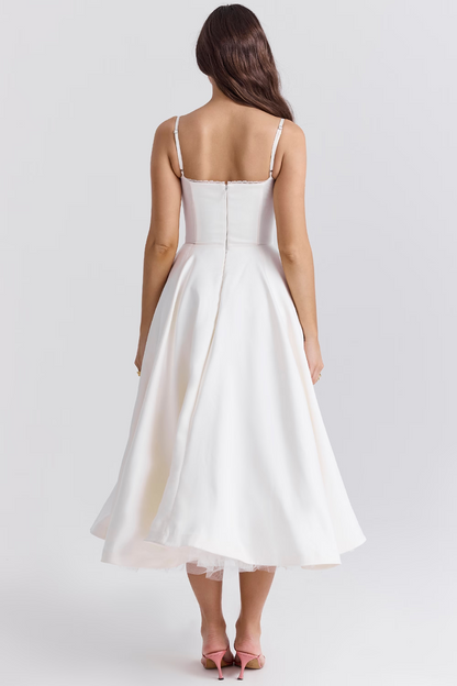 Satin Tulle Skirt Midi Dress with Pockets – view 9
