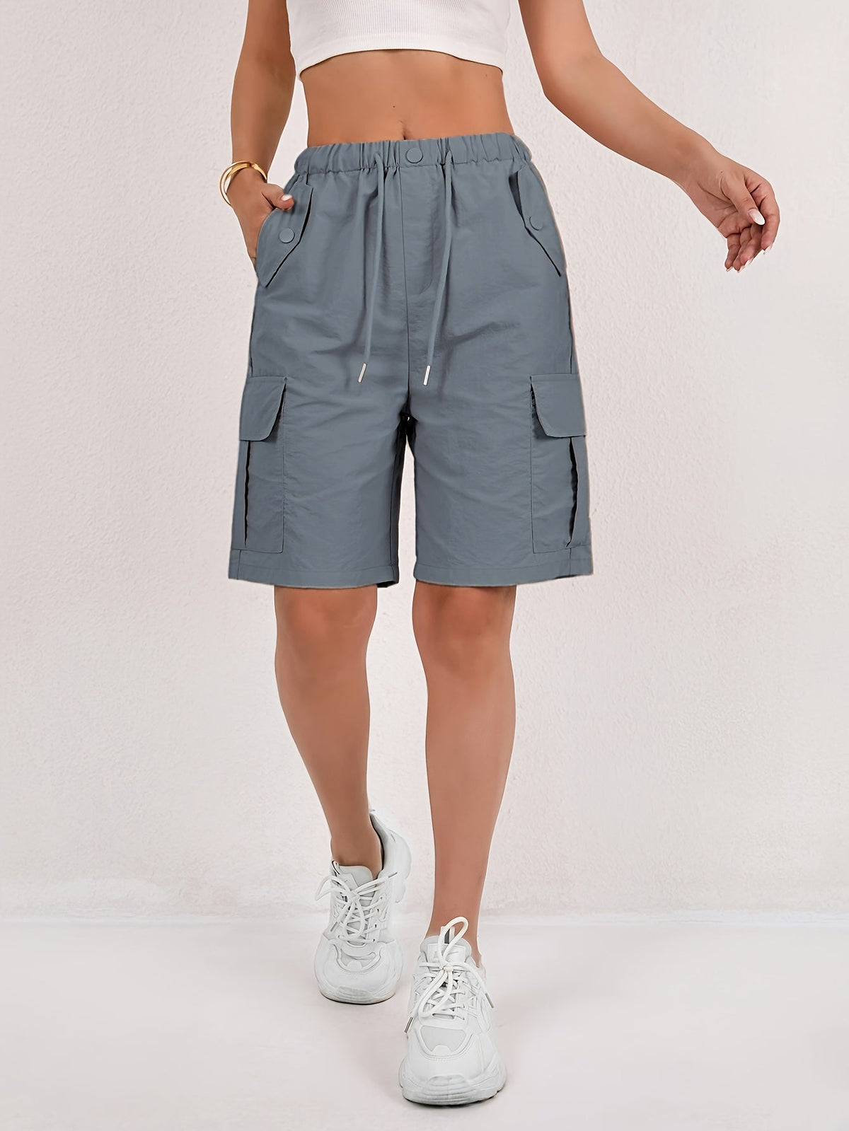 Quick Dry Mid Thigh Cargo Shorts – Grey