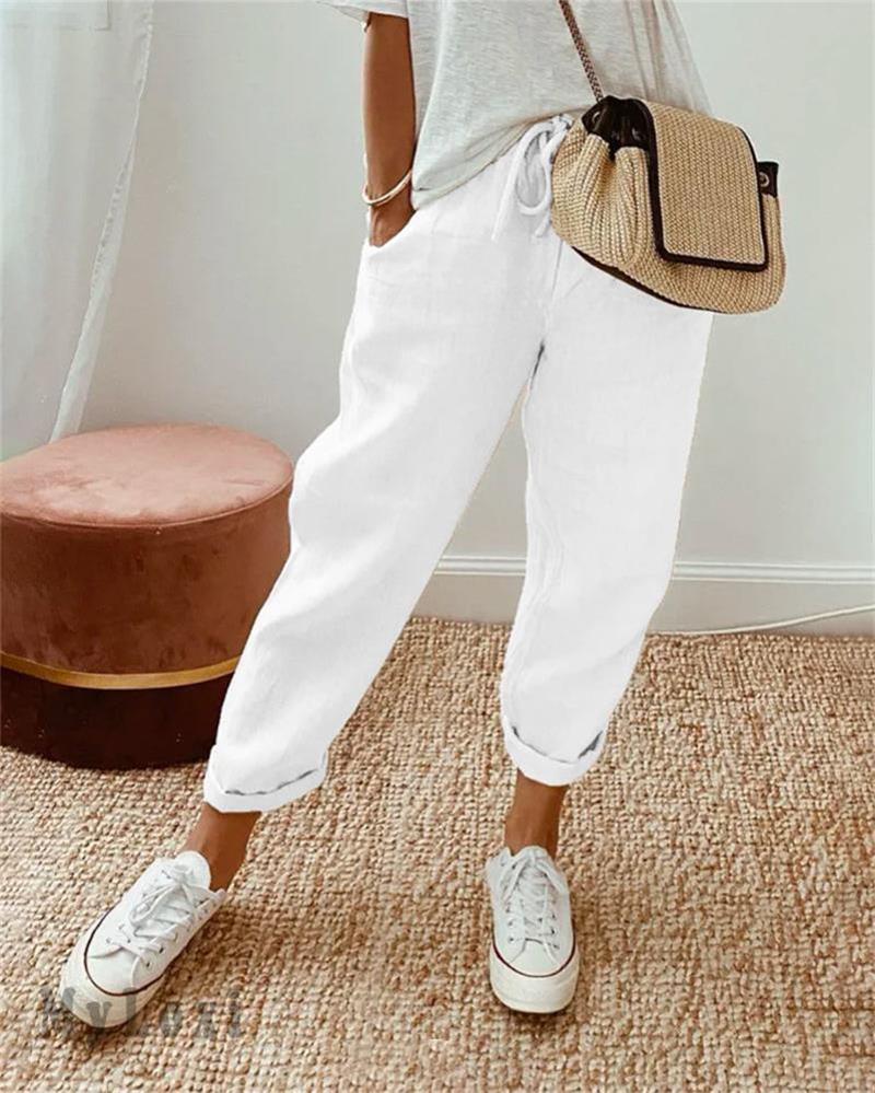 High Waisted Straight Leg Relaxed Trousers – White
