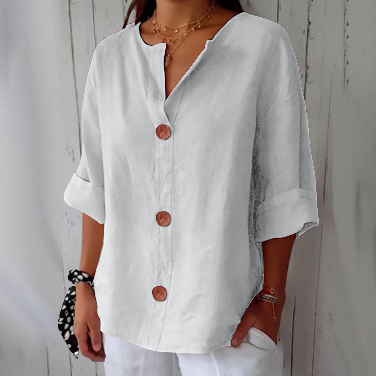 Button Front Relaxed Summer Blouse – White
