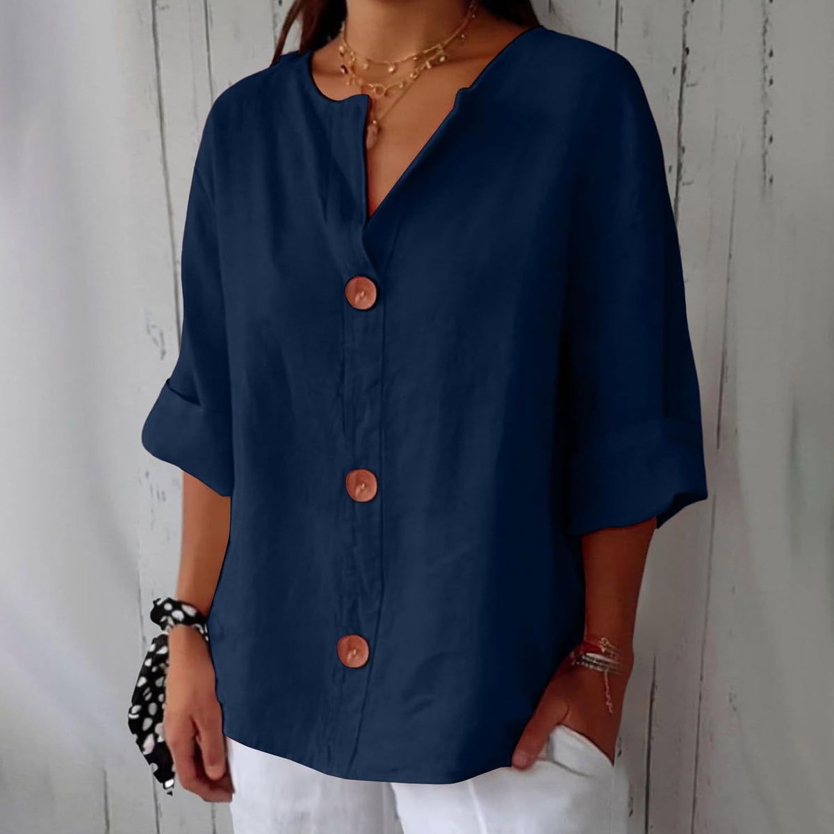 Button Front Relaxed Summer Blouse – Blue