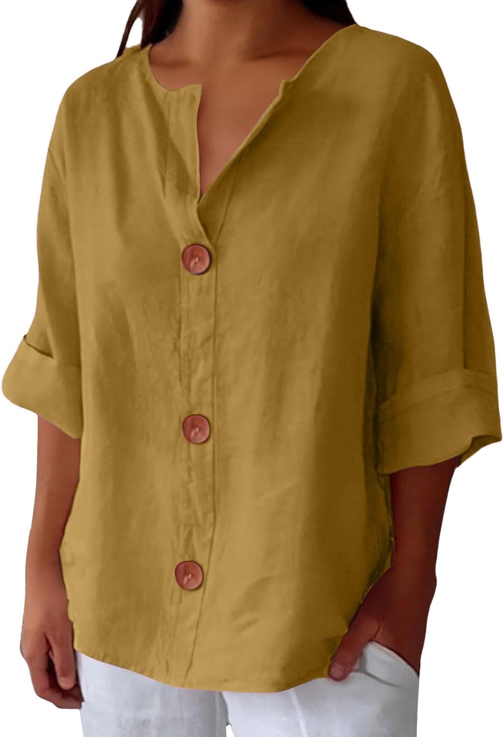 Button Front Relaxed Summer Blouse – Yellow