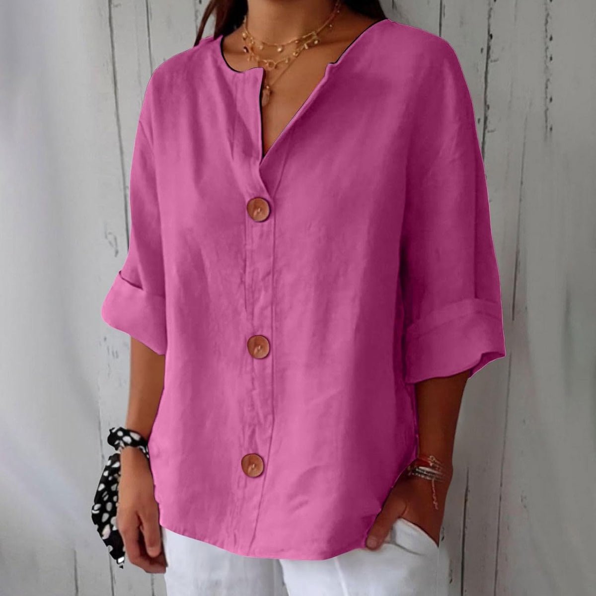 Button Front Relaxed Summer Blouse – Pink