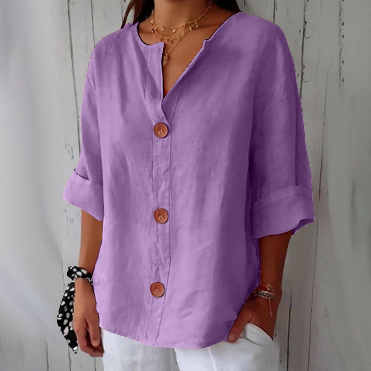 Button Front Relaxed Summer Blouse – Purple