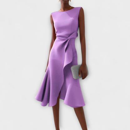 Draped Asymmetric Sleeveless Midi Dress – Purple