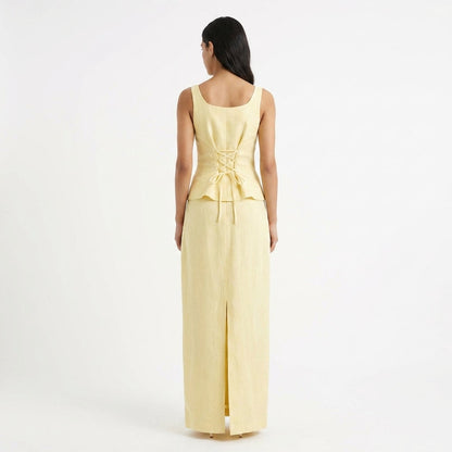Lemon Lace-Up Top & Maxi Skirt Set – back view showing lace-up back