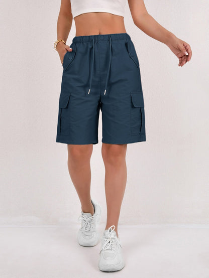 Quick Dry Mid Thigh Cargo Shorts – Navy