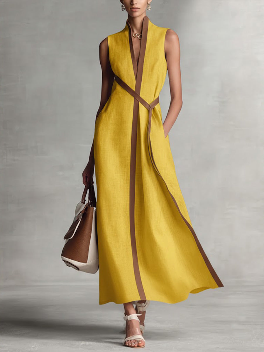 Mandarin Collar Sleeveless Maxi Dress – Yellow