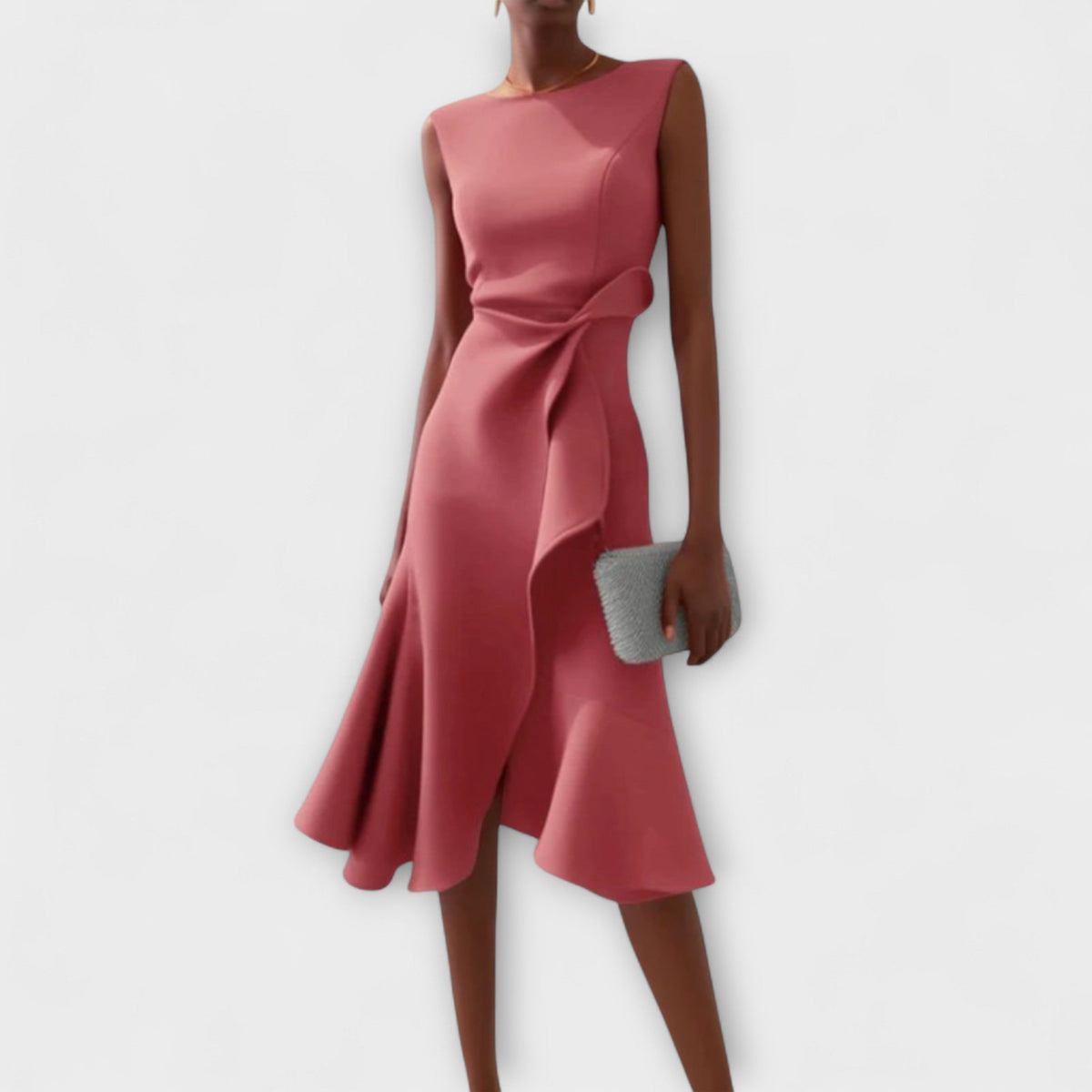 Draped Asymmetric Sleeveless Midi Dress – Pink