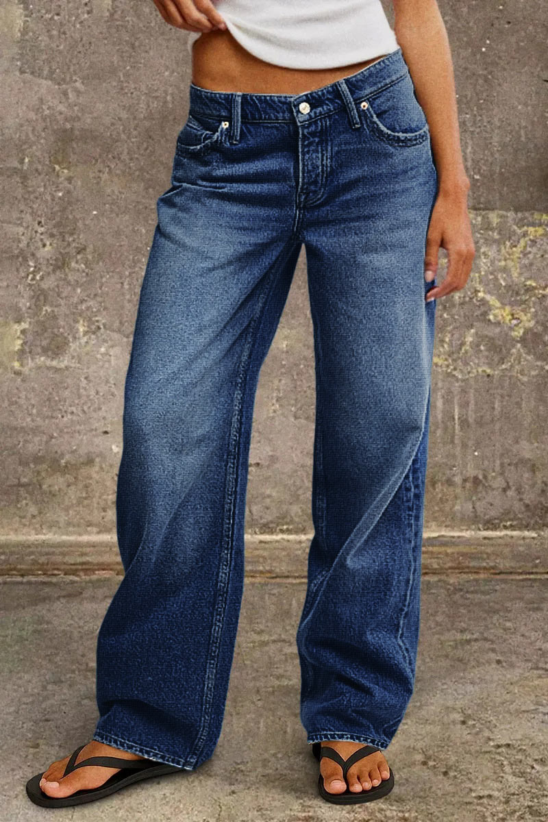 Mid Rise Straight Leg Jeans – Dark Blue