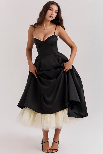Satin Tulle Skirt Midi Dress with Pockets – view 11