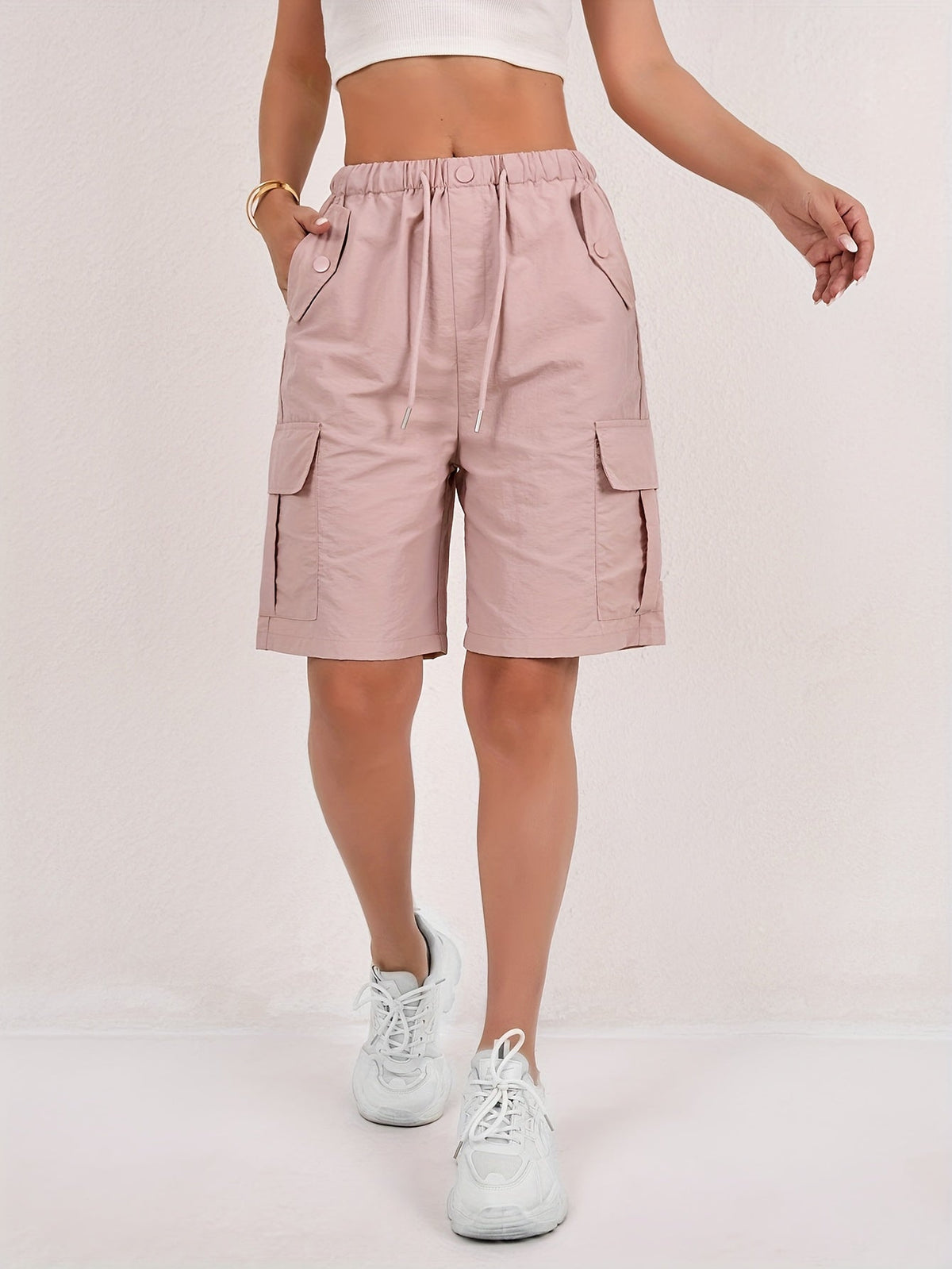 Quick Dry Mid Thigh Cargo Shorts – Pink