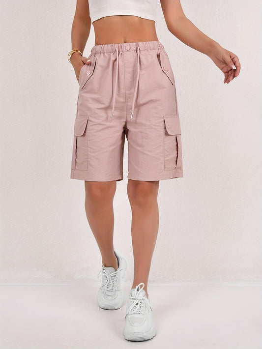 Quick Dry Mid Thigh Cargo Shorts – Pink
