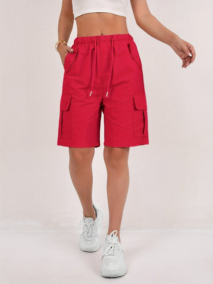 Quick Dry Mid Thigh Cargo Shorts – Red