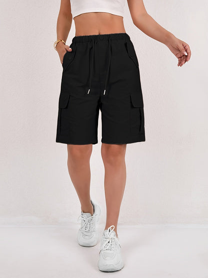 Quick Dry Mid Thigh Cargo Shorts – Black