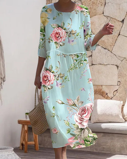 Floral Print 3/4 Sleeve Midi Dress – view 3