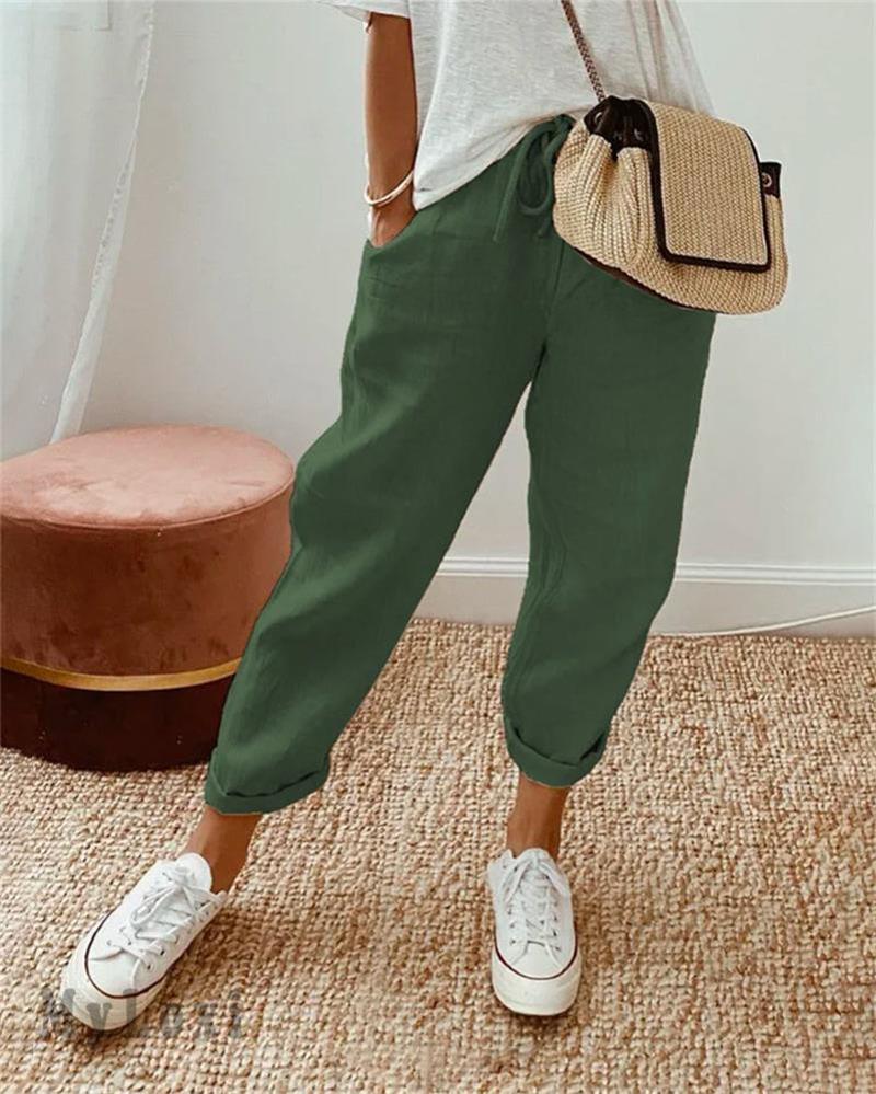 High Waisted Straight Leg Relaxed Trousers – Green