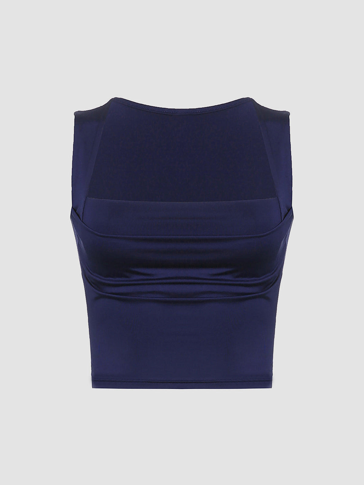Navy Draped Square Neck Crop Tank Top