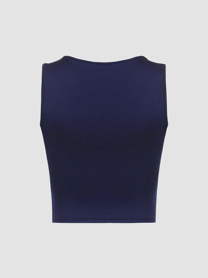 Navy Draped Square Neck Crop Tank Top – view 3