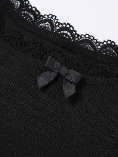 Black Lace Trim Ribbed Tank Top – view 5