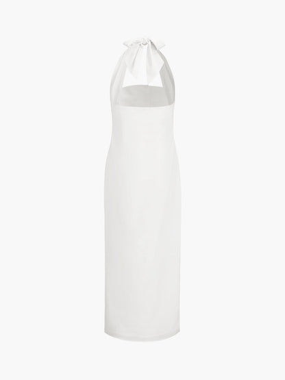 White Cotton Halter Button-Front Midi Dress – view 6
