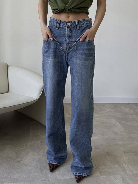 Blue Vintage Wash V-Seam Straight Leg Jeans – view 2