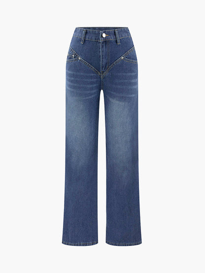 Blue Vintage Wash V-Seam Straight Leg Jeans – view 3