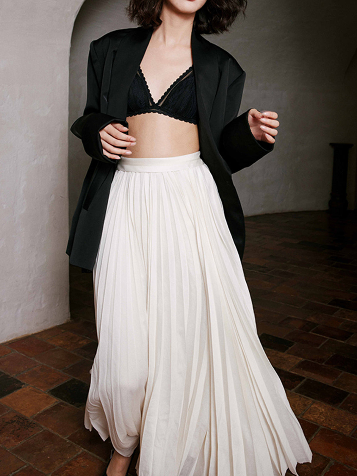 White Pleated Maxi Skirt