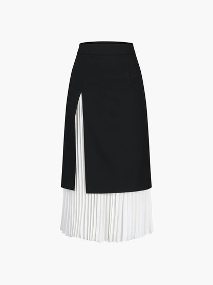 Black Two-Tone Pleated Midi Skirt – view 2