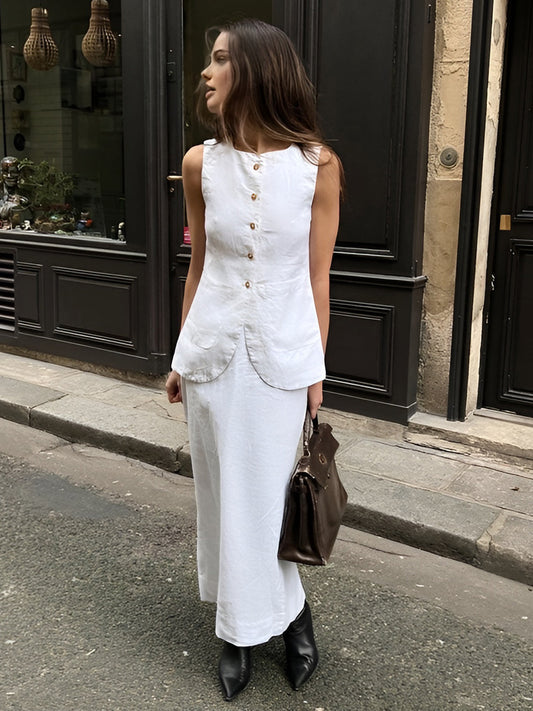 White Cotton Top & Maxi Skirt Set