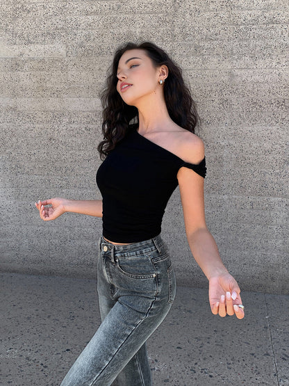 One-Shoulder Short Sleeve Crop Top – view 3