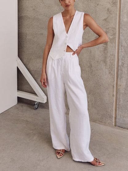 White Cotton Two-Piece Pants Set – view 2