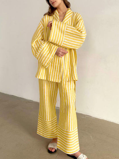 Yellow Striped Oversized Knotted Pants Set – view 4