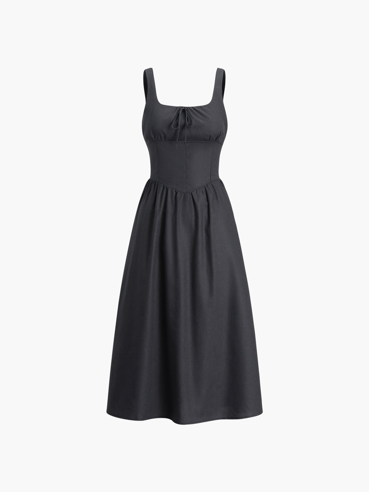 Black Linen Blend Knotted Cami Midi Dress
