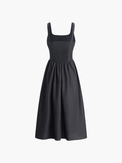 Black Linen Blend Knotted Cami Midi Dress – view 2