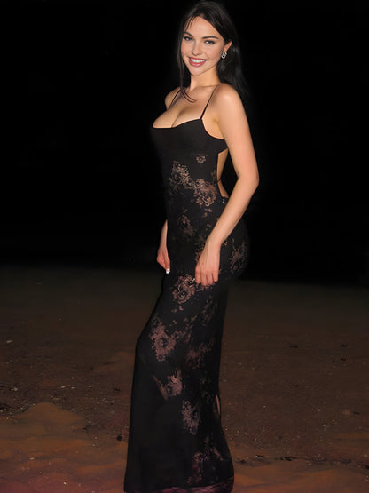 Black Floral Lace Cami Maxi Dress – view 4