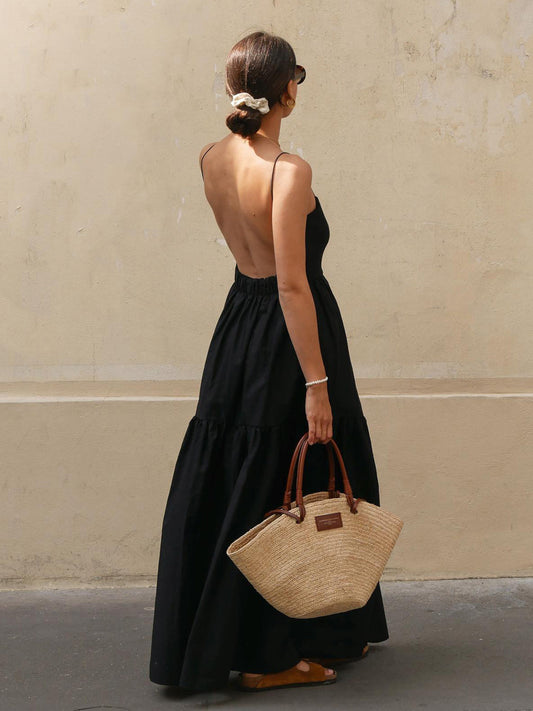 Open Back Low Neck Maxi Dress
