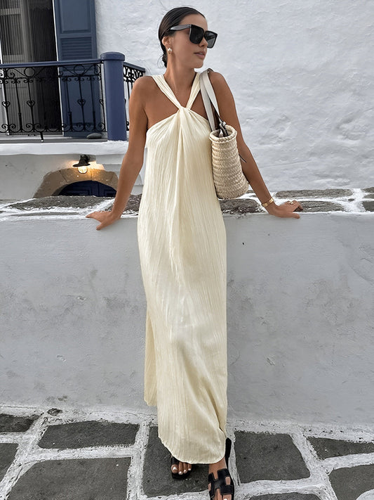 Off-White Cotton Halter Maxi Dress