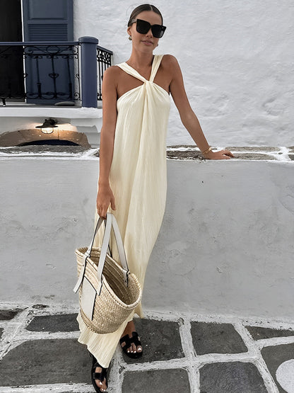 Off-White Cotton Halter Maxi Dress – view 3