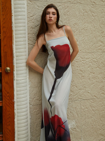 Light Blue Chiffon Floral Cami Maxi Dress – view 4