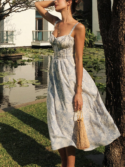 Blue & White Floral Cami Midi Dress – view 6