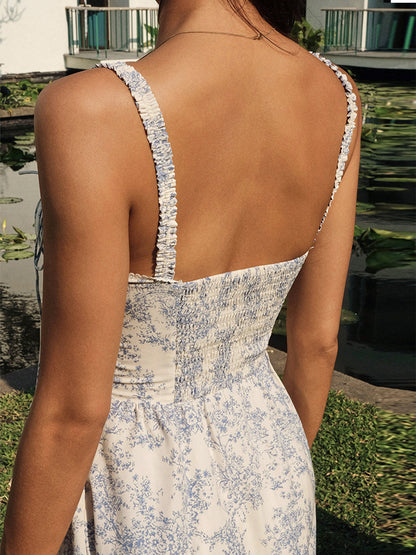 Blue & White Floral Cami Midi Dress – view 3