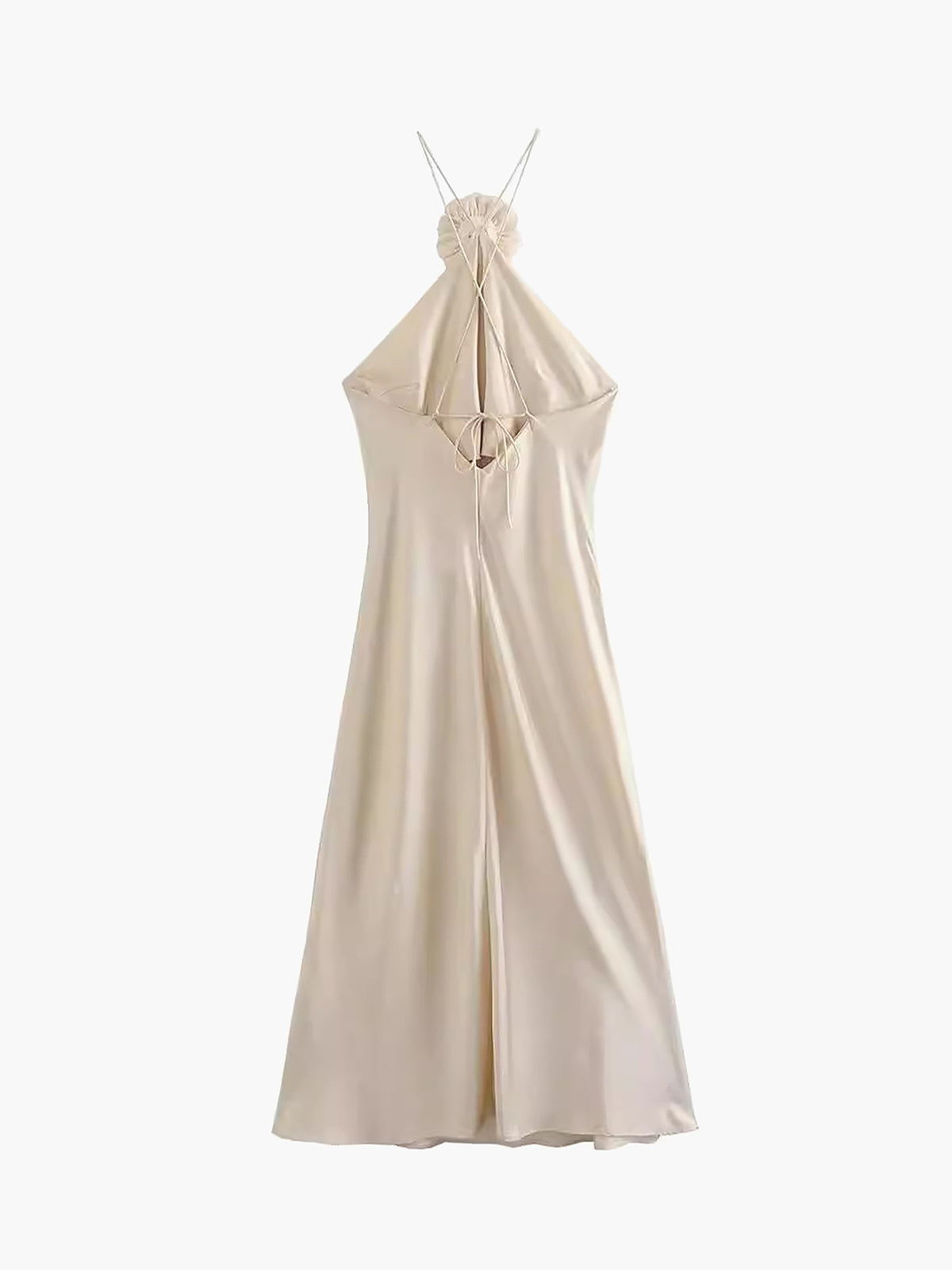 Apricot Satin Rosette Halter Maxi Dress – view 4