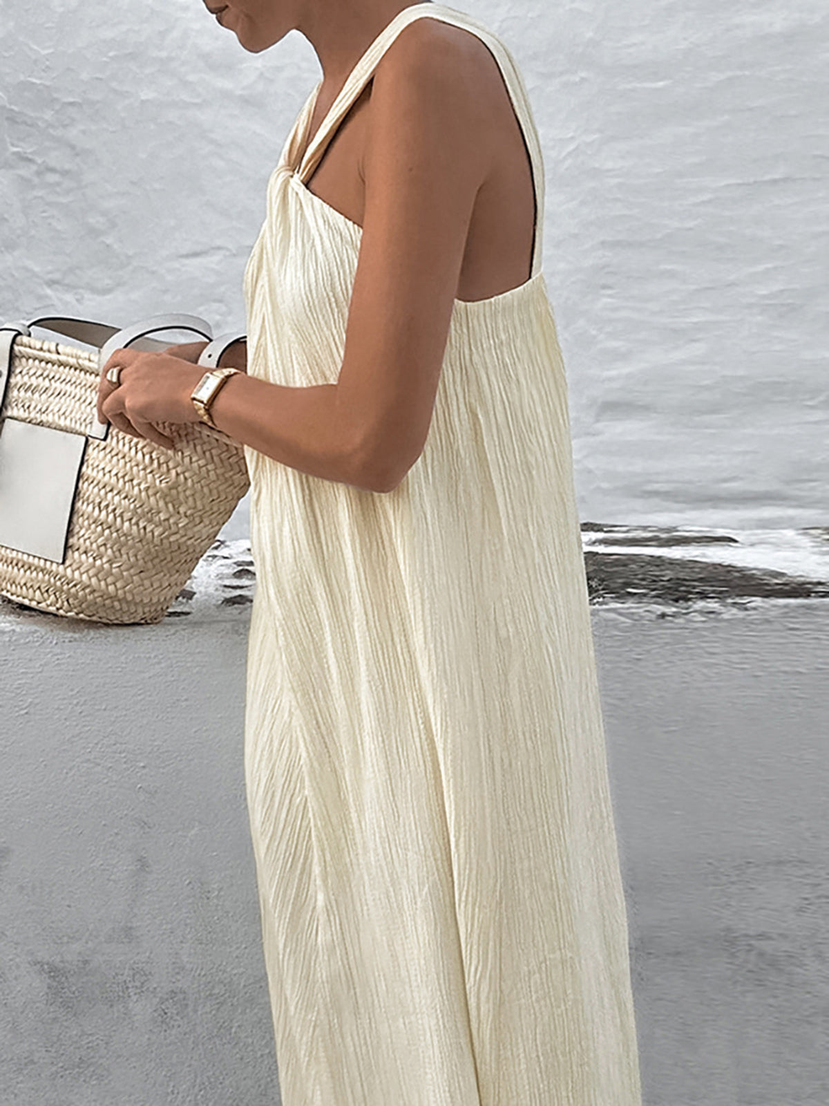 Off-White Cotton Halter Maxi Dress – view 4
