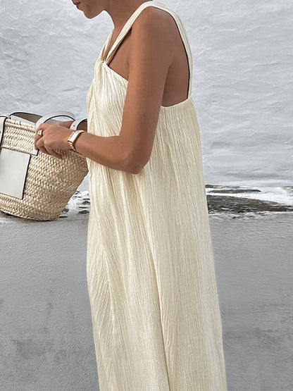Off-White Cotton Halter Maxi Dress – view 4