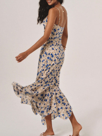 Blue Floral Knotted Asymmetric Hem Maxi Dress – view 2